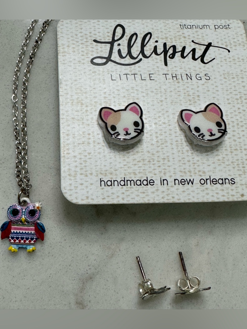Silver Clover Charm Necklace & Stud Earrings Set, cute animals